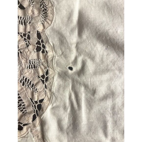 VTG Battenberg Cutwork Lace Ivory Linen Tablecloth Hand Embroidered W/6 Napkins - Picture 15 of 16